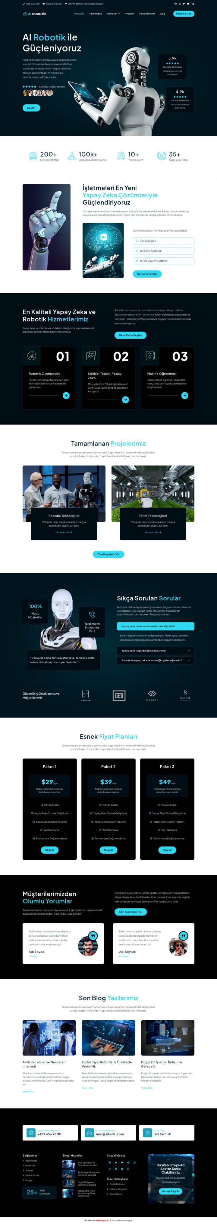 AI Robotik web sitesi Anasayfa sayfası görünümü