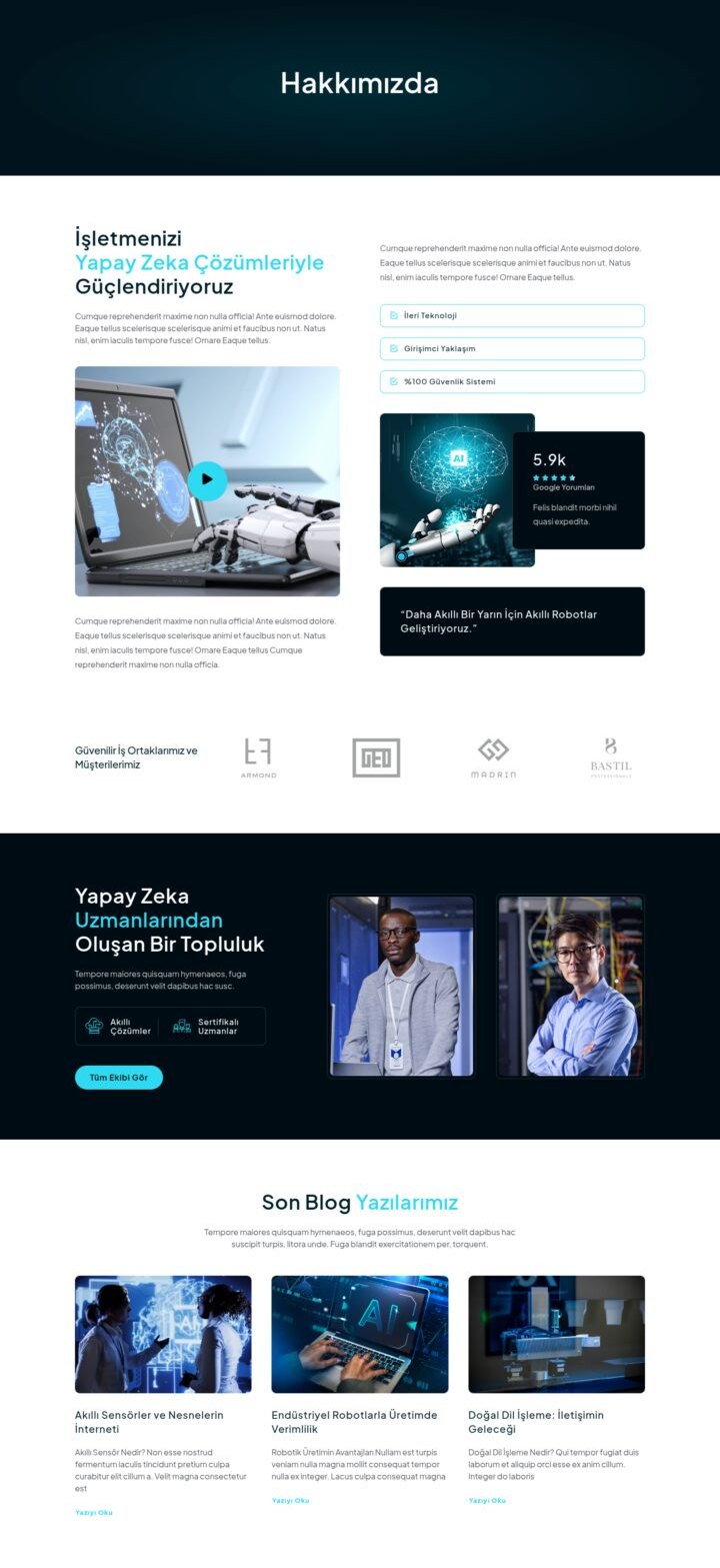 AI Robotik web sitesi Hakkımızda sayfası görünümü