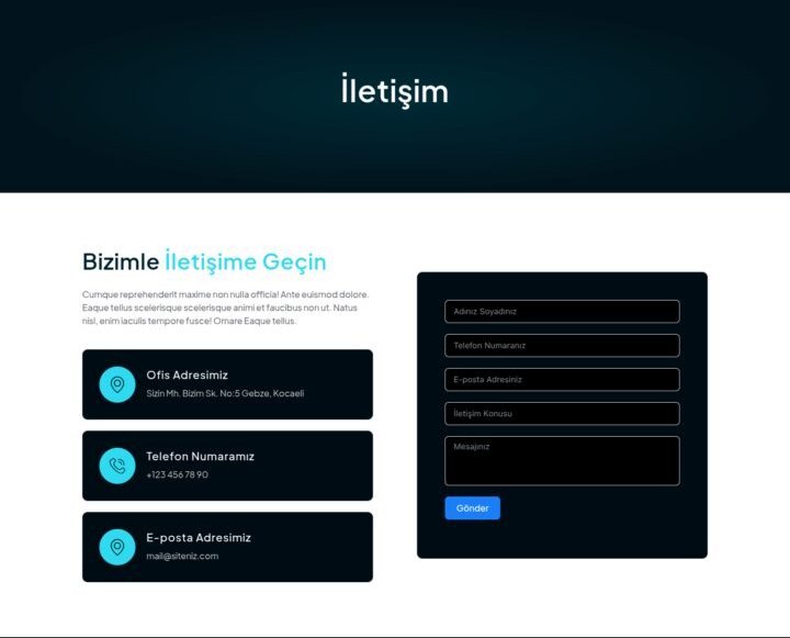 AI Robotik web sitesi İletişim sayfası görünümü