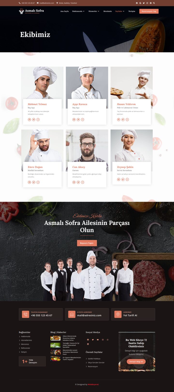 Restoran Ekibimiz sayfası