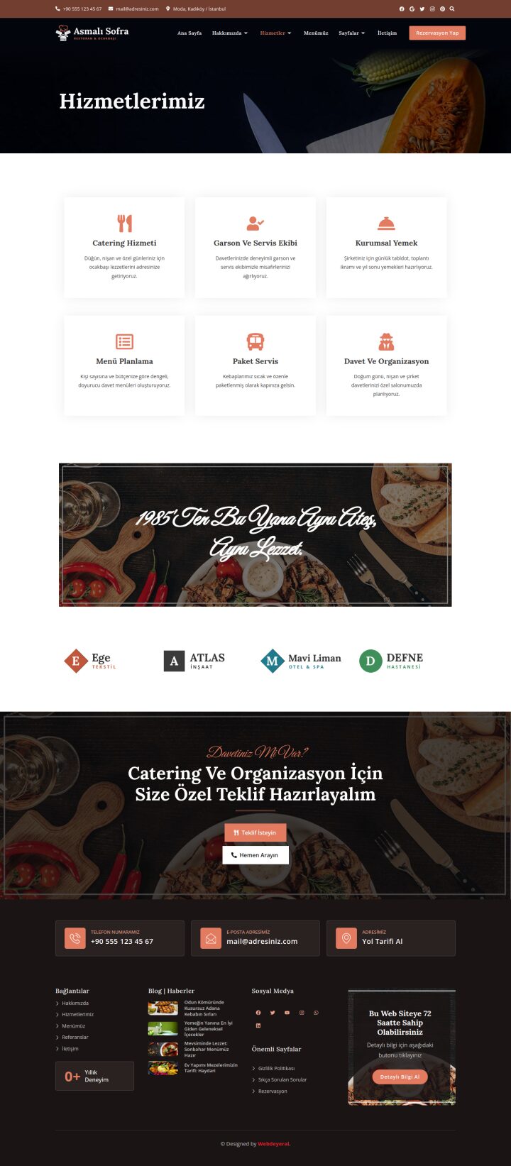 Restoran Hizmetler sayfası