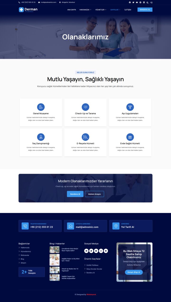 Sağlık Olanaklarımız sayfası