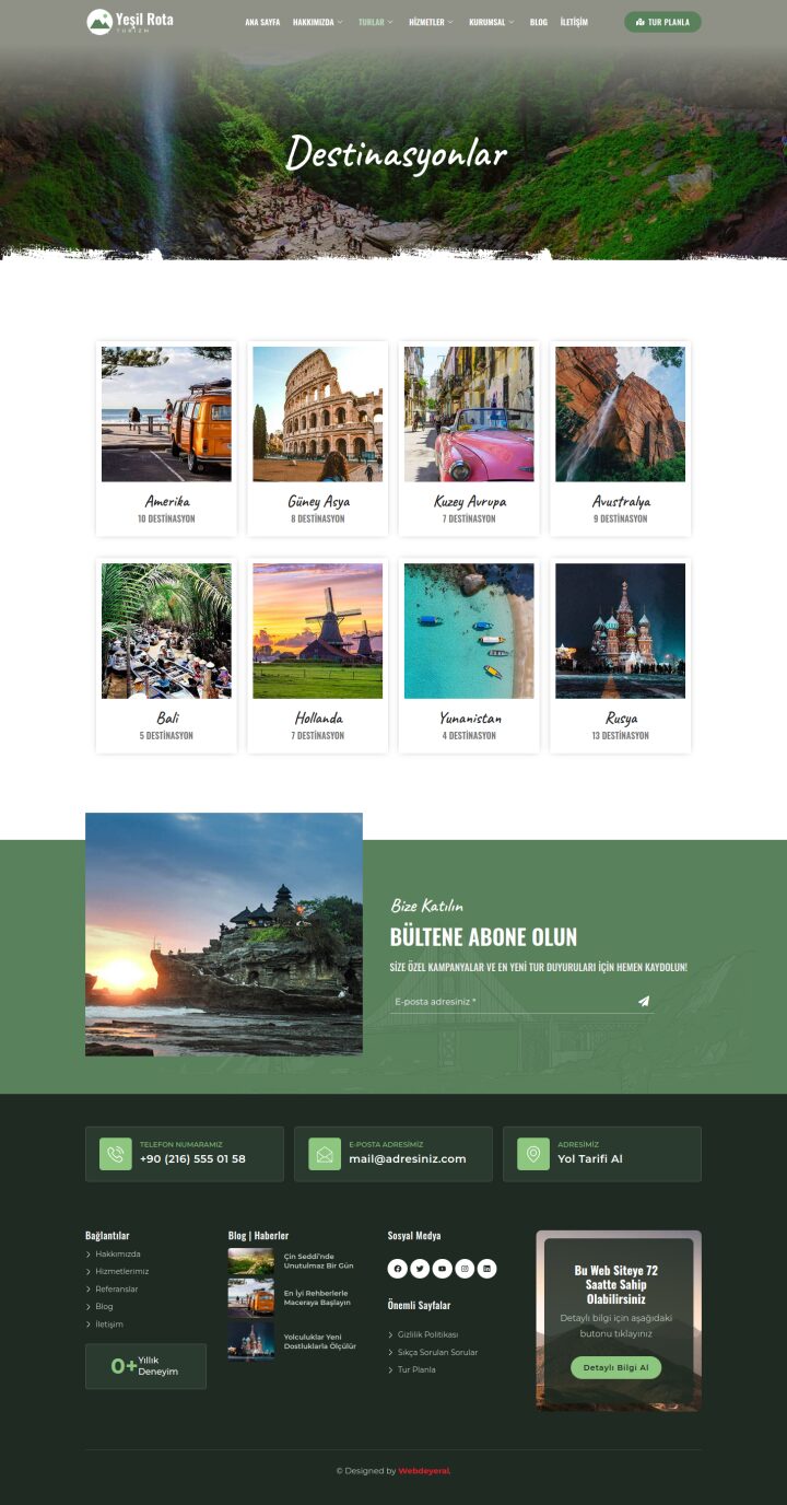 Seyahat Destinasyonlar sayfası