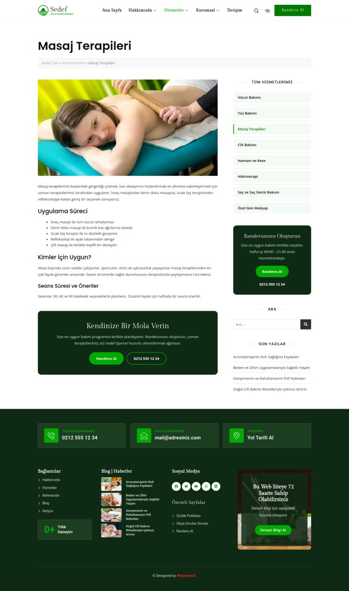 Spa Merkezi Hizmet Detay sayfası