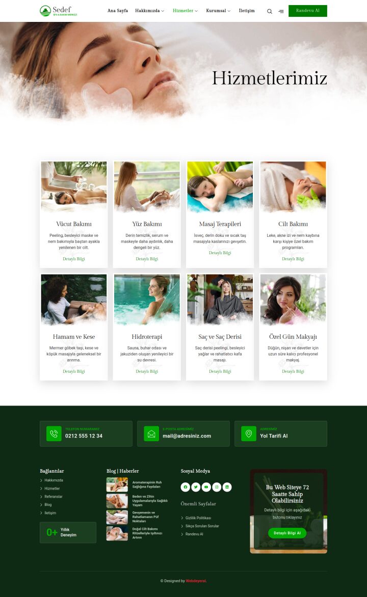 Spa Merkezi Hizmetler sayfası