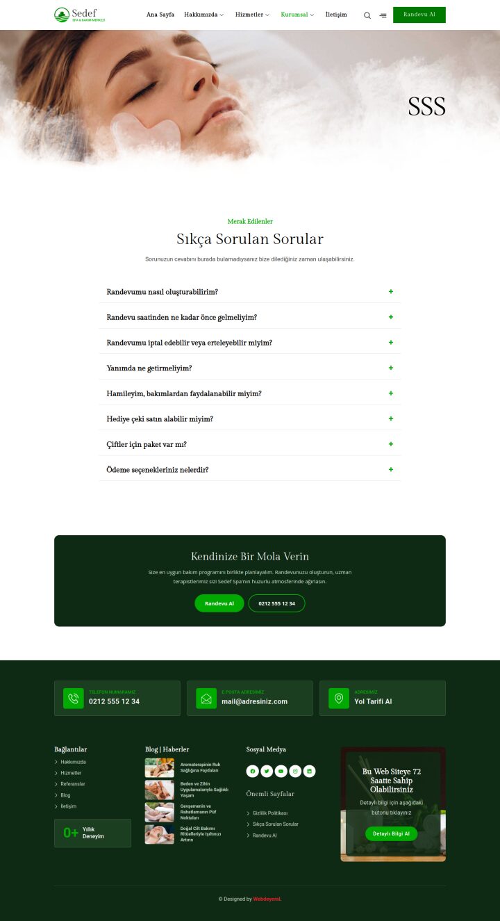 Spa Merkezi SSS sayfası