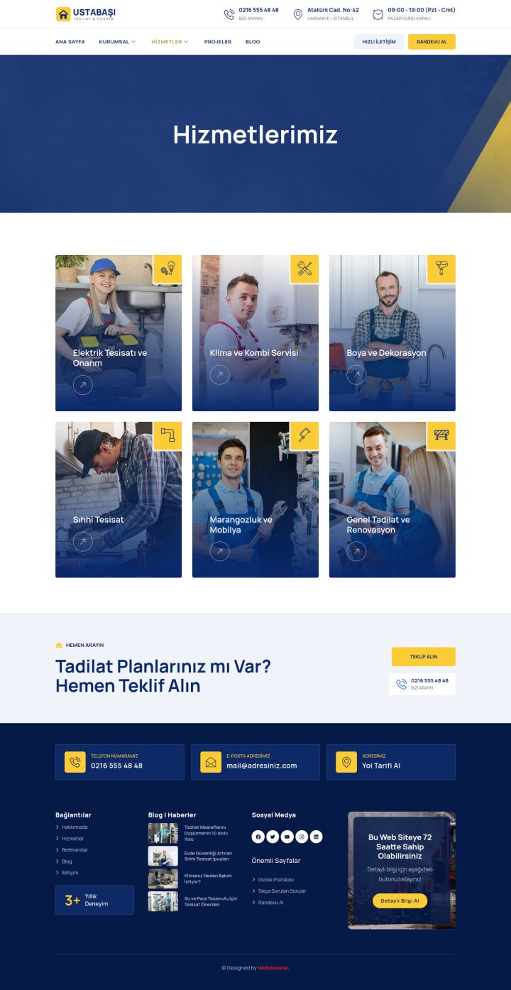 Tadilat Hizmetler sayfası