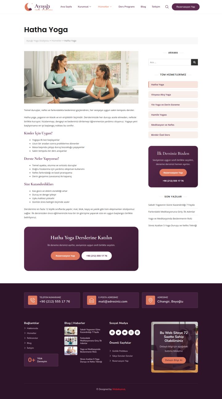 Yoga Hizmet Detay sayfası