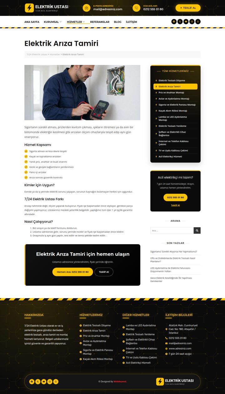 Elektrik Ustası Hizmet Detay sayfası